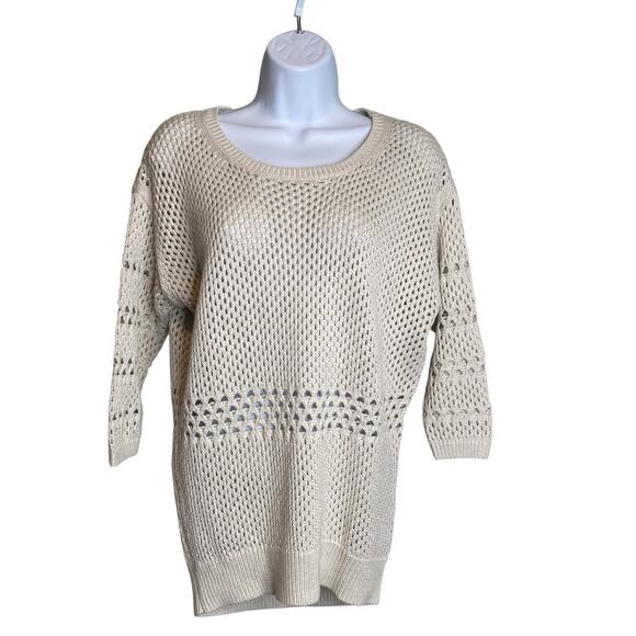 Wilfred Women's Beige Open Knit 3/4 Sleeve Sweater Size S Silk Cashmere Blend - Picture 1 of 10